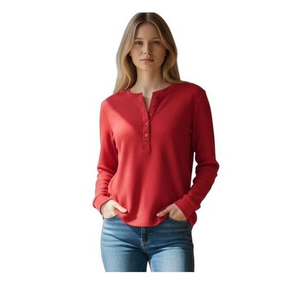 Gap henley top Red size Small waffle knit Long Sleeve Classic - Picture 1 of 9